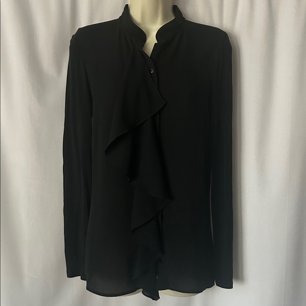 Intimissimi Black Ruffled Long Sleeve Button Front Blouse Shirt Top **Size S**🌺🌺